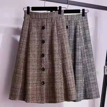 Large Size Women's Autumn Winter Elastic Waist A-line Skirt Woman Skirts Faldas Jupe Korean Retro Plaid Mid-Long Skirts Size 4XL PlatiNum