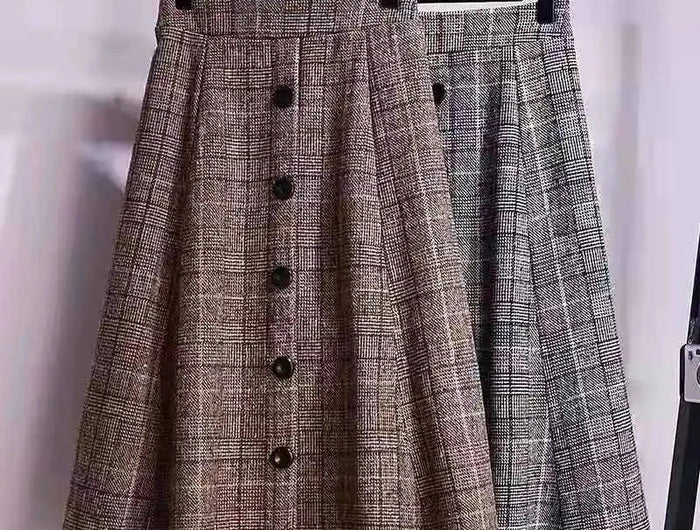 Large Size Women's Autumn Winter Elastic Waist A-line Skirt Woman Skirts Faldas Jupe Korean Retro Plaid Mid-Long Skirts Size 4XL PlatiNum