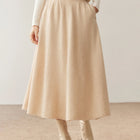 Women's 100% Pure Cashmere Skirt Autumn Winter Mid-calf A-line Knitted Full Skirt High Waist Soild Dress Elegant Basic High-end PlatiNum
