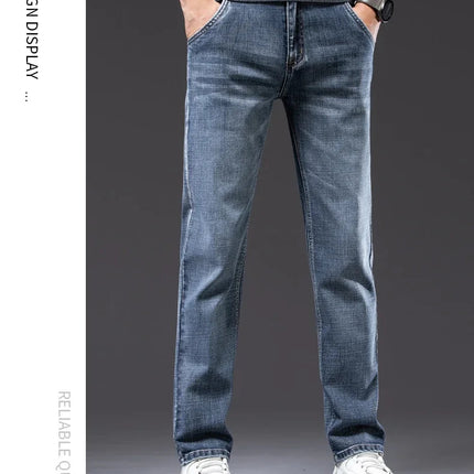 Autumn Men's Business Straight Fit Jeans Vintage Blue Smoke Gray Stretch Trousers Soft Comfortable Fabric Denim Pants Male PlatiNum