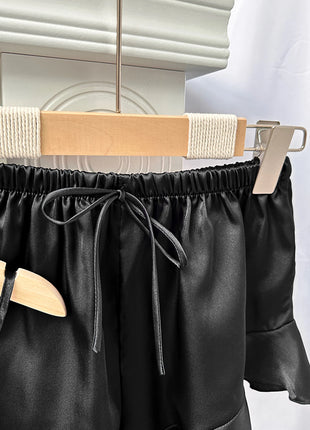 Set da notte in raso da 5 pezzi abito sottoveste in pizzo Cami Top pantaloncini con volant pantaloni da salotto pigiameria da notte da donna