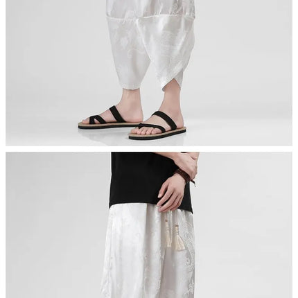 Pantaloncini in Seta Ghiaccio da Uomo, Stile Cinese, Estivi, Comodi, Pantaloni Harem Vintage Traspiranti, Tinta Unita, Lunghezza al Polpaccio