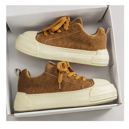 Toe Thick Sole Platform Men Sneakers Lace Up Patchwork Fashion New Trend Casual Trainer Shoes Thick Bottomed All Season