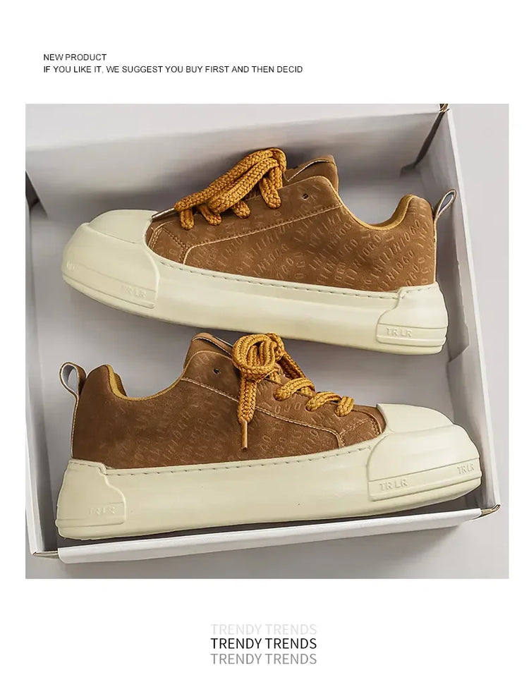 Toe Thick Sole Platform Men Sneakers Lace Up Patchwork Fashion New Trend Casual Trainer Shoes Thick Bottomed All Season