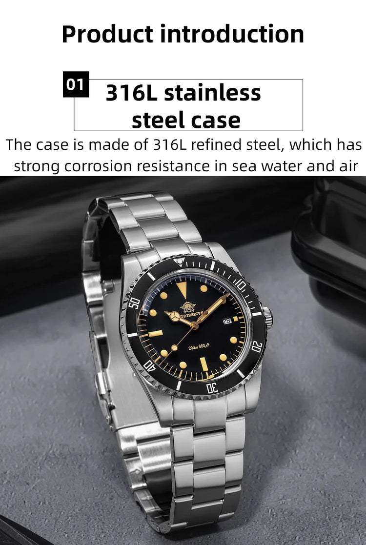 ADDIESDIVE 39mm Men's Analog Quartz Watch Ceramic Bezel K1 Domed Glass 200m Water Resistance C3 Super Luminous  Men's Dive Watch