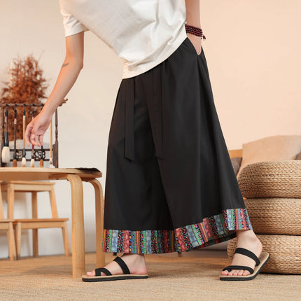 Pantaloni a gamba larga Samurai giapponese Pantaloncini estivi leggeri Patchwork Pantaloni larghi casual Pantaloni traspiranti alla moda alla moda da uomo