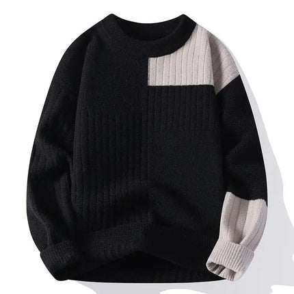 Men's Fashion stripe pattern Sweaters Autumn/Winter Loose Knittwear Men sweater youth Thick Warm patchwork pullovers Top
