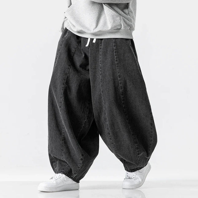Pantaloni casual da uomo Jeans in stile giapponese Pantaloni larghi da uomo Hip Hop Lanterna Streetwear Pantaloni da uomo in denim oversize a gamba larga