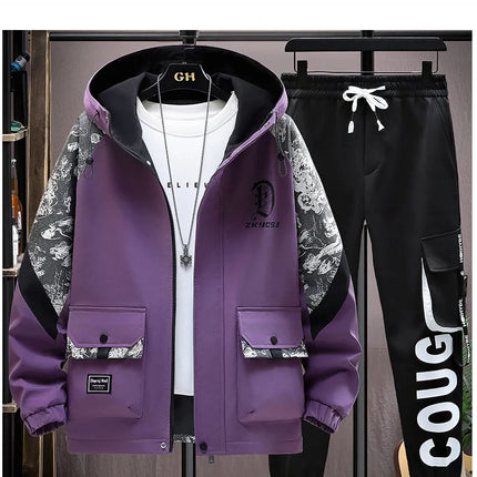 2025 Men Tracksuit Casual Joggers Hooded Sportswear Jackets Pants 2 Piece Sets Hip Hop Running Sports Suit