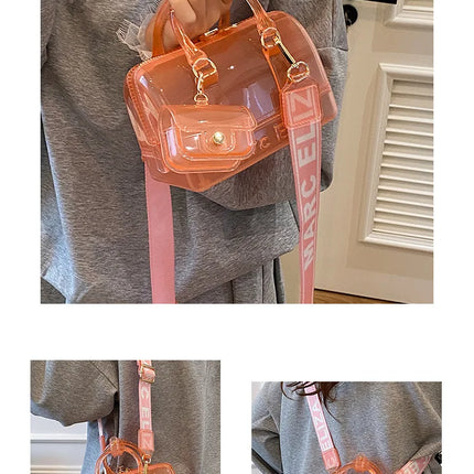 2025 Transparent PVC Beach Bag, Korean Style, Fresh and Sweet Silicone Shoulder Bag, Medium Size with Zipper Closure
