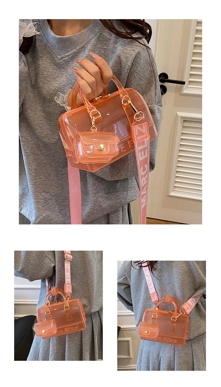 Borsa da Spiaggia in PVC Trasparente 2025, Stile Coreano, Borsa a Tracolla Fresca e Dolce in Silicone, Misura Media con Chiusura a Cerniera