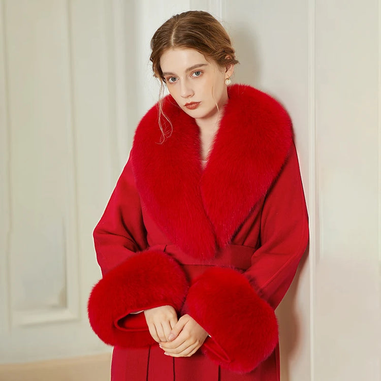 Luxury 2025 Real Fox Fur Collar And Cuffs Set for Women Winter Neck Warmer Fashion Scarf ShawlS Wrap Combo Large Size Furry Fur