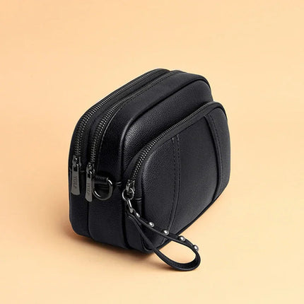 Solid Color Fashionable Rivet Zipper Women's Mobile Phone Bag Simple Soft Leather Shoulder Crossbody Small Square Bag Handbag PlatiNum
