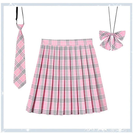 Damen Plissierter Schottenrock mit Fliege XS-5XL Harajuku Preppy Japanische Schuluniformen Mini Rock Sommer Jupe Kawaii für Mädchen