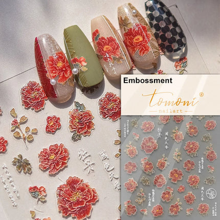 5D Kawaii Lily Nail Art Stickers 1pcs Japanese Pink White Flower With Diamond Self Adhesive Nail Decorations Slider Decals DIY