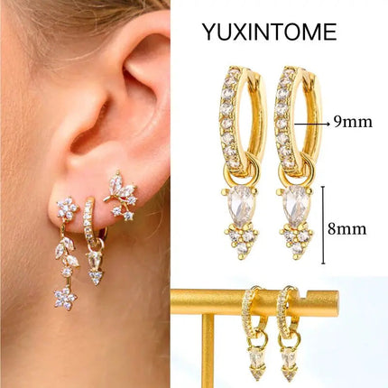White Color Zircon Hoop Earrings 925 Sterling Silver Needle Cross/Star/Flower/Water Drop Pendant Gold Earrings Luxury Jewelry PlatiNum