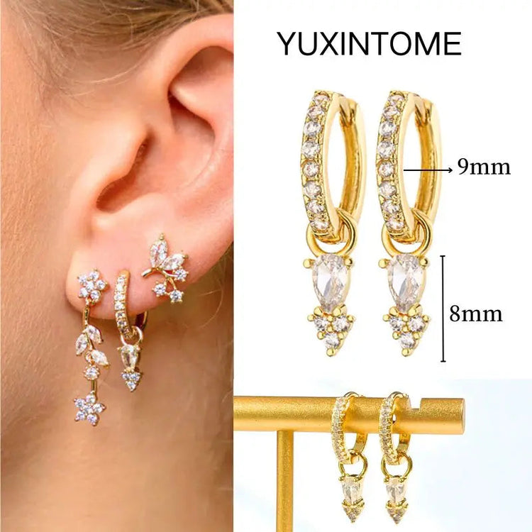 White Color Zircon Hoop Earrings 925 Sterling Silver Needle Cross/Star/Flower/Water Drop Pendant Gold Earrings Luxury Jewelry PlatiNum