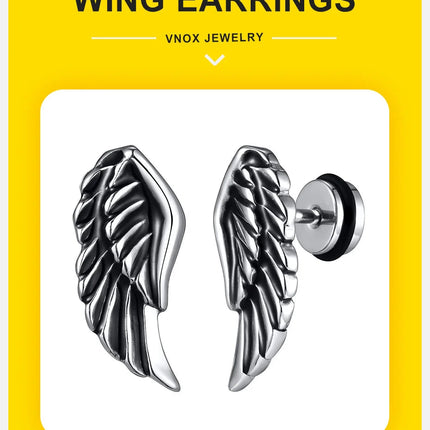 Orecchini a bottone con ala da diavolo gotico Vnox, gioielli per orecchie con piercing in piume d'angelo, Brincos vintage da uomo e ragazzo platinumshop
