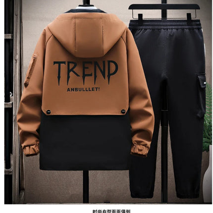 Autumn Casual Men Sets Two Pieces Fashion Korean Trend Hooded Jacket + Pants Spring Sweatshirt Sportswear Man Suit