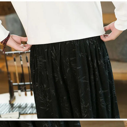 Pantaloni di alta qualità per uomo stile cinese fiore scuro velluto a coste Bloomers casual elastico in vita moda pantaloni larghi a gamba larga maschile