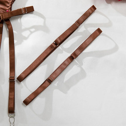 Ellolace Elegant Women's Lingerie Sets Premium Satin Solid Bra 5PC Sexy Daily Youth Hot Girl's Underwear Private Party Costume
