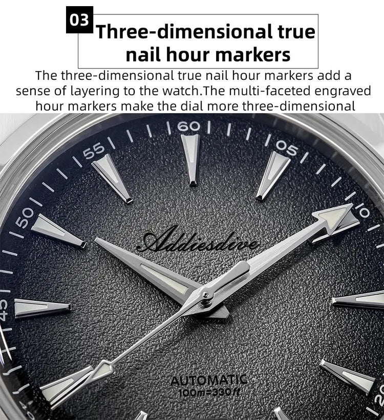 ADDIESDIVE Mechanical Men's Watch Classic Luxury Watch Super Bright Bubble Glass 100M Waterproof Men's Watch Gift
