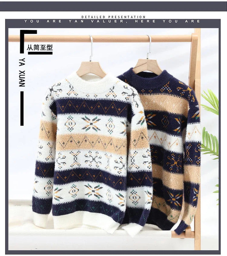 High Quality Sweater New Fashion Trend Printed Thickened Warm Knitted Sweater Autumn/winter Men's Casual Loose Sports top