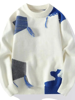 2024 Patchwork Knitted Sweater Trend High Street Autumn Winter Warm Men's Tops Hip-hop Street Clothing Fishing Sports Pullover