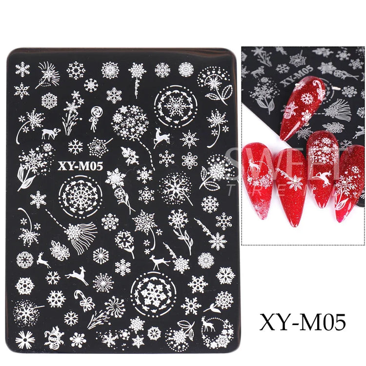 1 PC Nail Stamping Plates Christmas French Xmas Steel Printing Stencil Snowflakes Nail Stamp Templates Nail Art Manicure Tools