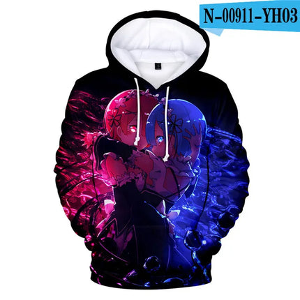 Harajuku Hip Hop Comfortable Re ZERO Rem Ram 3D print Hoodies Sweatshirts Men/Women Sweatshirt Adult/Child Casual Pullovers