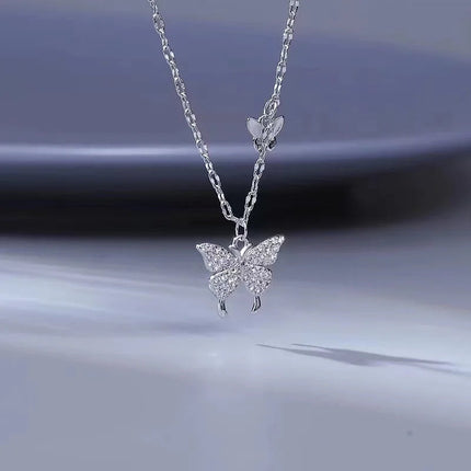 Silver Butterfly Necklace Women Crystal Zircon Pendant Necklace for Women Girl Crystal Chain Necklace Party Jewelry PlatiNum