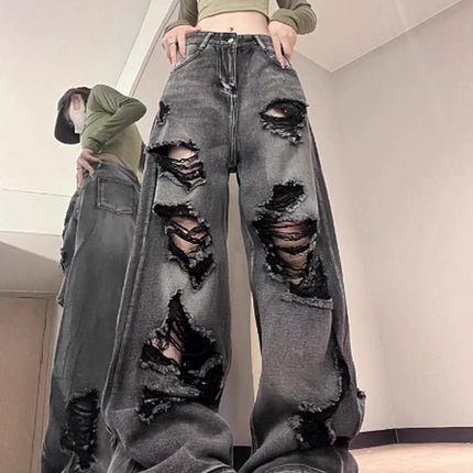 Jeans strappati da donna Baggy Estetica vintage Streetwear Pantaloni da cowboy Harajuku Pantaloni in denim oversize Y2k 2000s Trashy Clothes