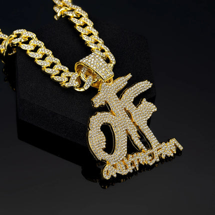 Hip Hop Fashion English Letter OTF Pendant Cuban Chain Necklace,  Suitable For Daily Wear By Men And Women , Rock Party Jewelry PlatiNum