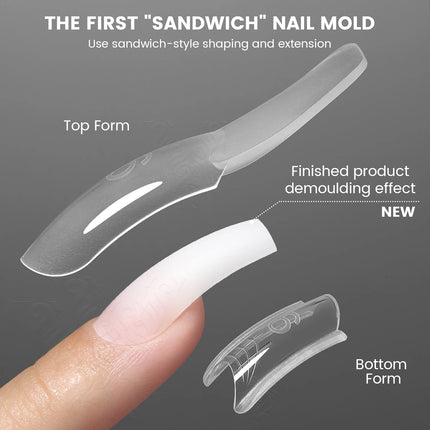 Original YOKEFELLOW Sandwich Dual Nail Form Short Stiletto Nail Extension Form 240pcs Top Form Bottom Form For Quick Nail Extensions IM222