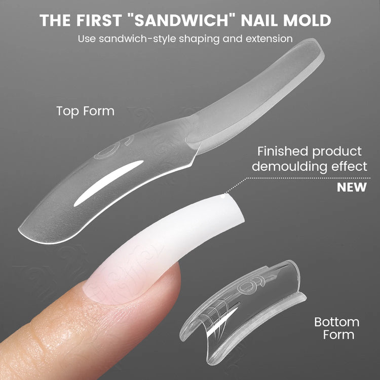 Original YOKEFELLOW Sandwich Dual Nail Form Short Stiletto Nail Extension Form 240pcs Top Form Bottom Form For Quick Nail Extensions IM222