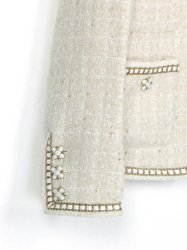 Women High Quality Long Sleeve Jacket Small Fragrance Autumn Winter Simple Fashion French Tweed Woven Office Lady Elegant Jacket