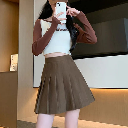 Autumn Winter Woolen Pleated Skirts Women New Korean High Waist Slimming Mini Skirt Ladies Preppy Style Side Zipper A-Line Skirt PlatiNum