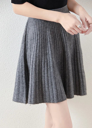 Preppy Style women's 100% Merino Wool Skirts Autumn Winter Pleated Skirt Cashmere Knitwear Short A-Line Above Knee Skirt PlatiNum