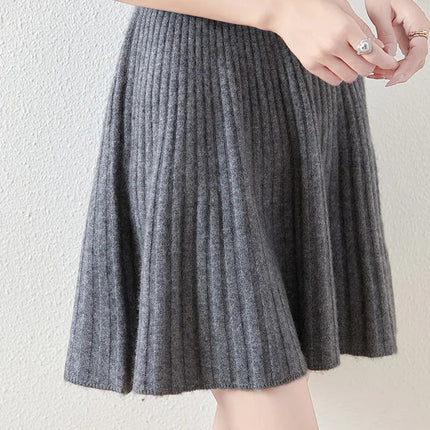 Preppy Style women's 100% Merino Wool Skirts Autumn Winter Pleated Skirt Cashmere Knitwear Short A-Line Above Knee Skirt PlatiNum