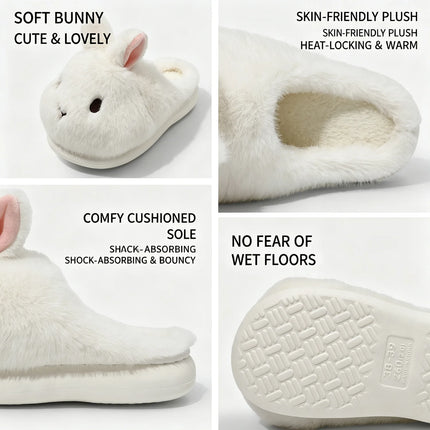Cute Brown Bunny Plush Slippers Women Winter Warm Rebound Soft Sole House Shoes Indoor Fuzzy Non-Slip Comfortable Home Footwear