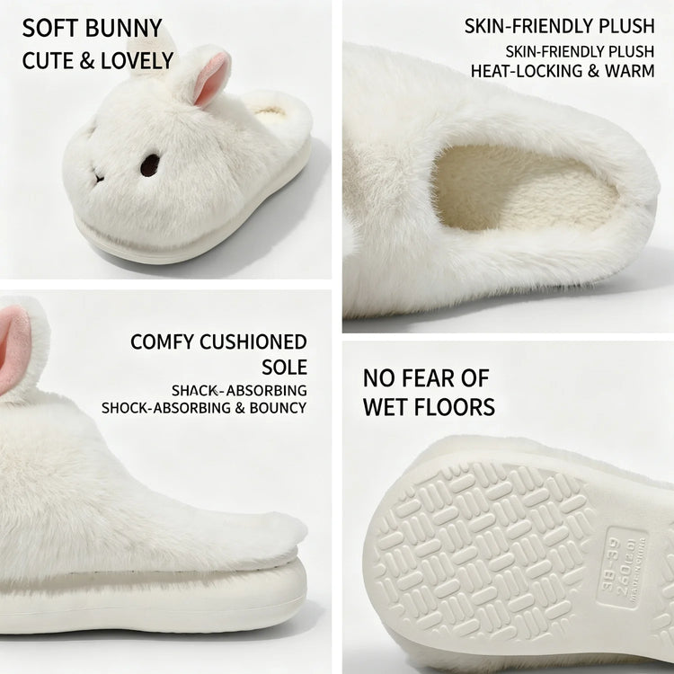 Cute Brown Bunny Plush Slippers Women Winter Warm Rebound Soft Sole House Shoes Indoor Fuzzy Non-Slip Comfortable Home Footwear