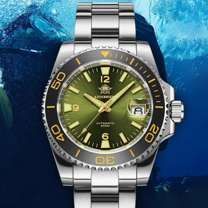 ADDIESDIVE Men Fashion Diving Mechanical Watch, Sapphire Crystal 20Bar Ceramic Bezel Super Luminous Stainless Steel Personalized