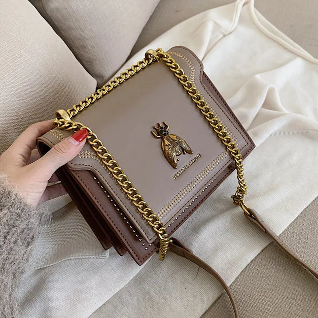 CGCBAG Luxury Brand Women Handbag 2024 New Retro Bee Female Shoulder Bag Simple High Quality Leather Designer Crossbody Bags PlatiNum