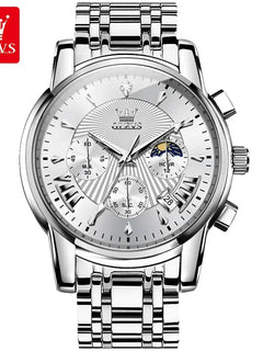 OLEVS Orologi al quarzo da uomo Orologi di marca in acciaio inossidabile Orologio sportivo impermeabile per uomo Cronografo con fasi lunari