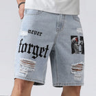 Pantaloncini di jeans elasticizzati estivi da uomo Jeans da uomo Streetwear Lettera strappata al ginocchio Baggy Comfort Cargo Pantaloncini casual Pantaloni Jean