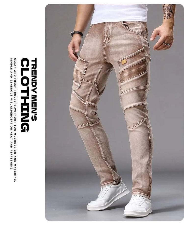 Men's Casual Jeans Vintage Straight Leg Elastic Slim Fit Autumn Winter Sweatpants Trousers Skinny Y2k Jeans Men's Cargo Pants
