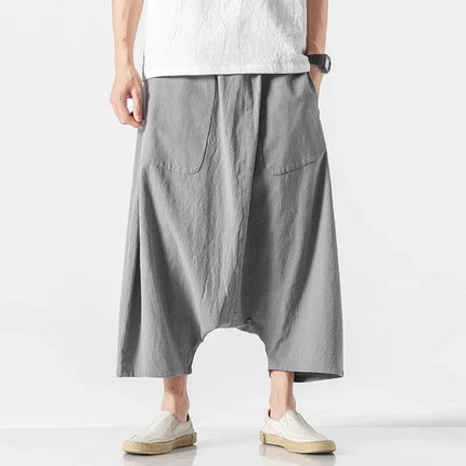 Pantaloncini Estivi da Uomo Oversize Casual Stile Harem Vintage in Cotone e Lino Comodi a Gamba Larga con Elastico in Vita Taglie Grandi