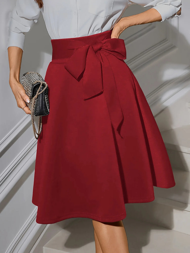 Gonna Nera Casual in Maglia Fairyshely da Donna, Gonna Estiva 2026 con Lacci a Vita Alta al Ginocchio, Elegante Gonna a Pieghe a Tinta Unita a Trapezio da Donna