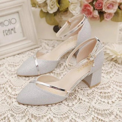 Fashion Spring and Summer Black High-heeled Shoes Women's High-quality Silver Wedding High-heeled Shoes Women's Gold Party Pump PlatiNum