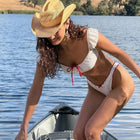 Costume da bagno bikini sexy a fascia con maniche corte, due pezzi separati, per la spiaggia PlatiNum